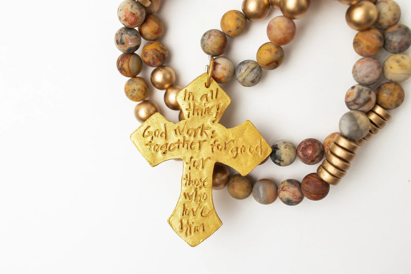 34" Crazy Lace Agate with Cami Cross