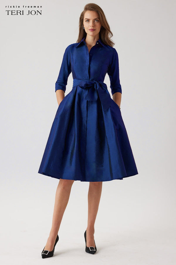 Belted Taffeta Shirt Dress