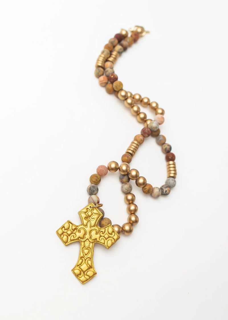 34" Crazy Lace Agate with Cami Cross