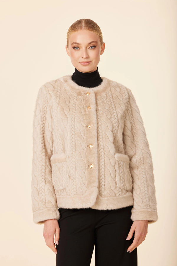 Cable Knit Faux Fur Jacket