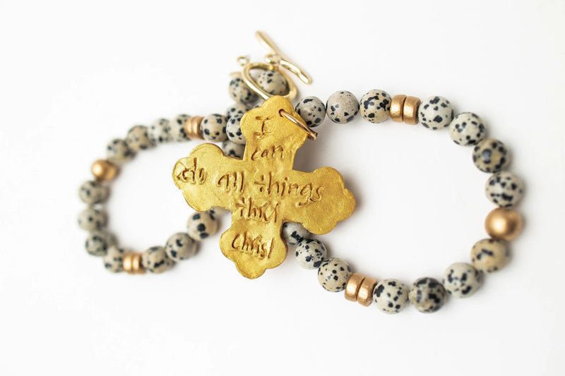 18" Dalmatian Jasper with Crown Cross