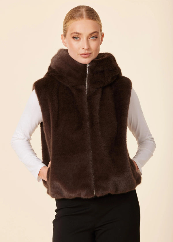 Faux Fur Zip Hooded Vest