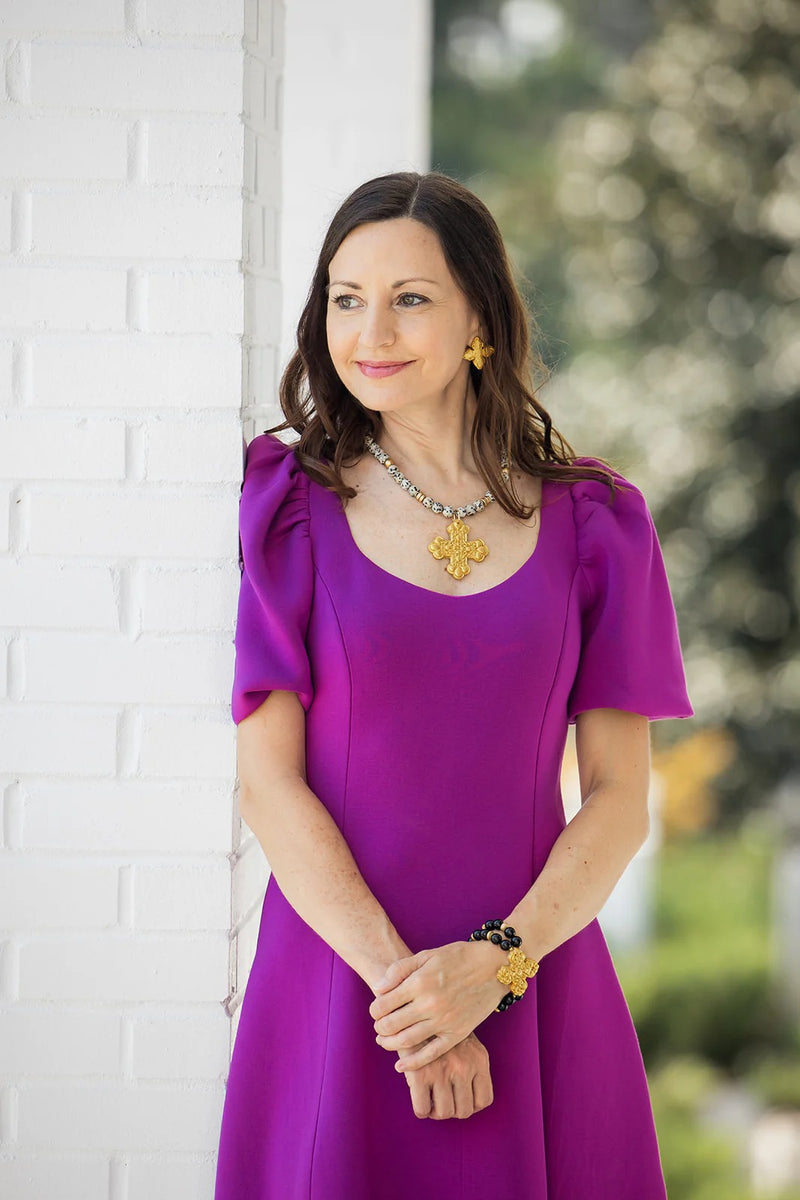 18" Dalmatian Jasper with Crown Cross