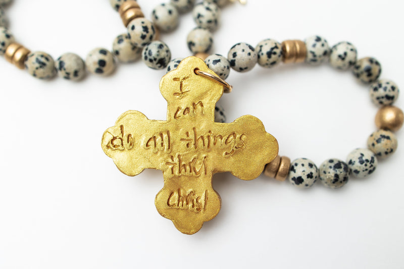 18" Dalmatian Jasper with Crown Cross