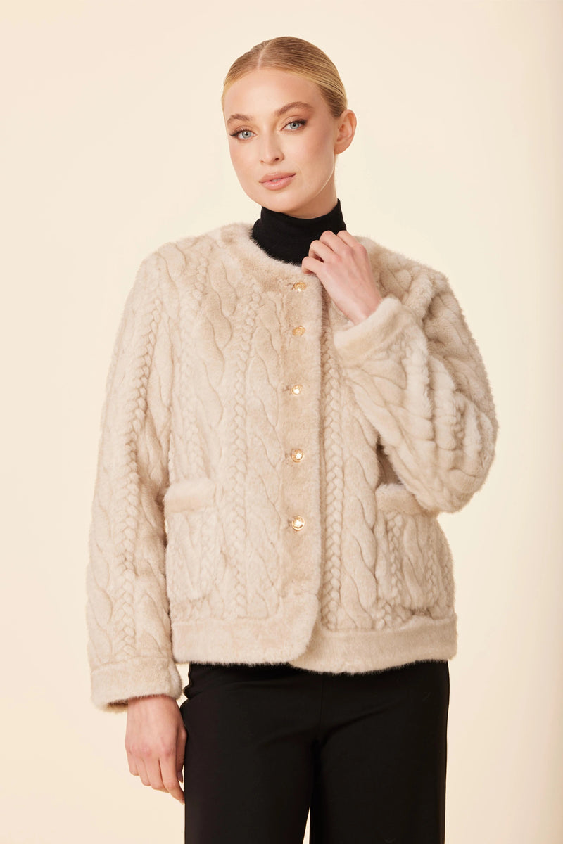 Cable Knit Faux Fur Jacket