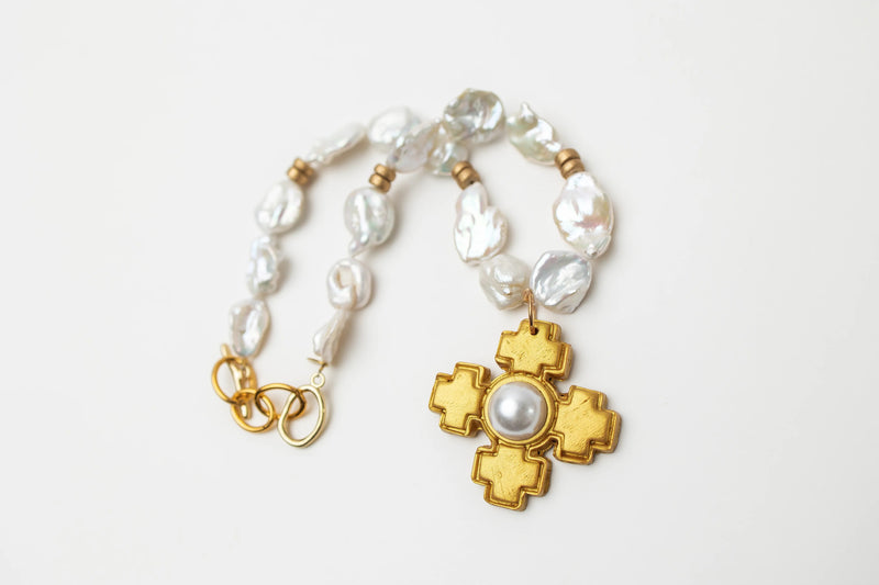 16-18" Baroque Pearls with Becky Pearl Cross