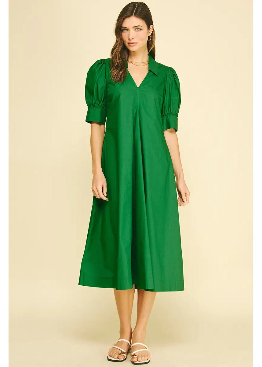 V-Neck Pleated A-Line Dress