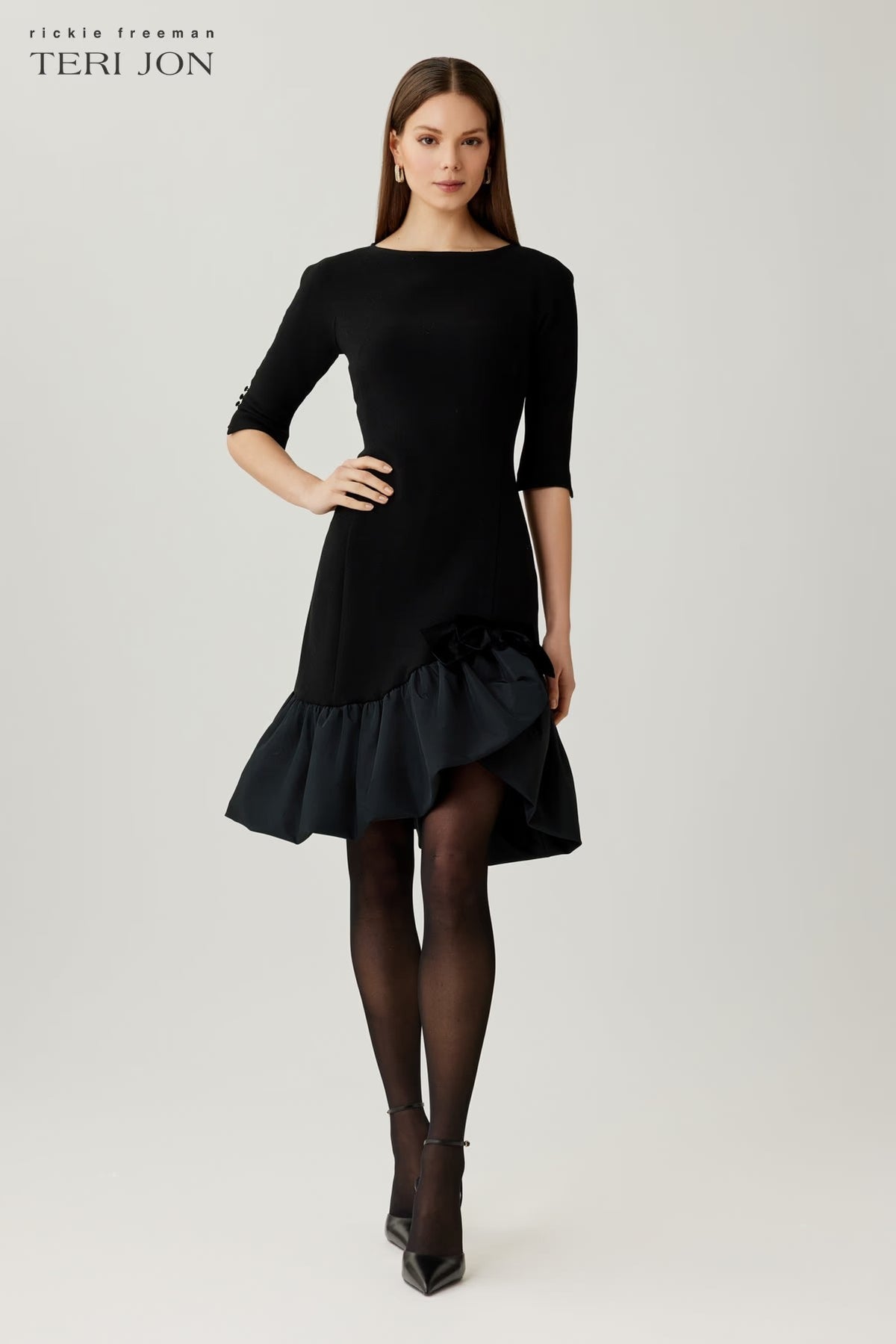 Crepe Taffetta Ruffle Hem Dress
