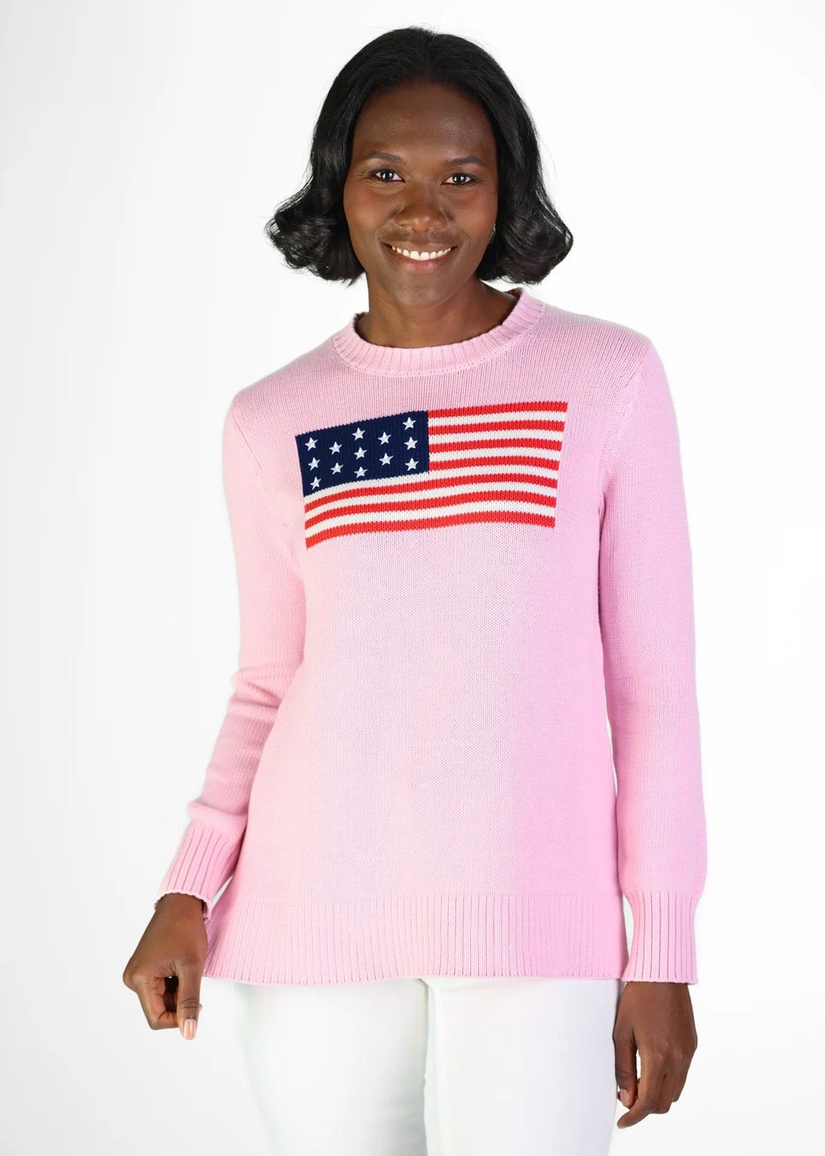 Pink Casual Crew Flag Sweater