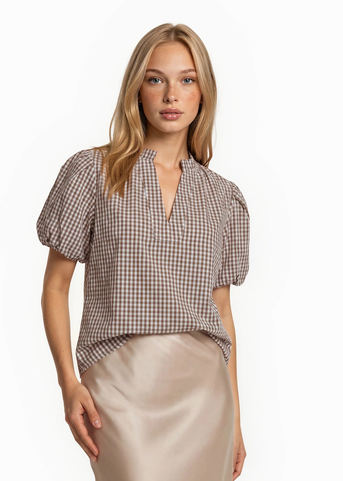 Gingham Puff Sleeve Top