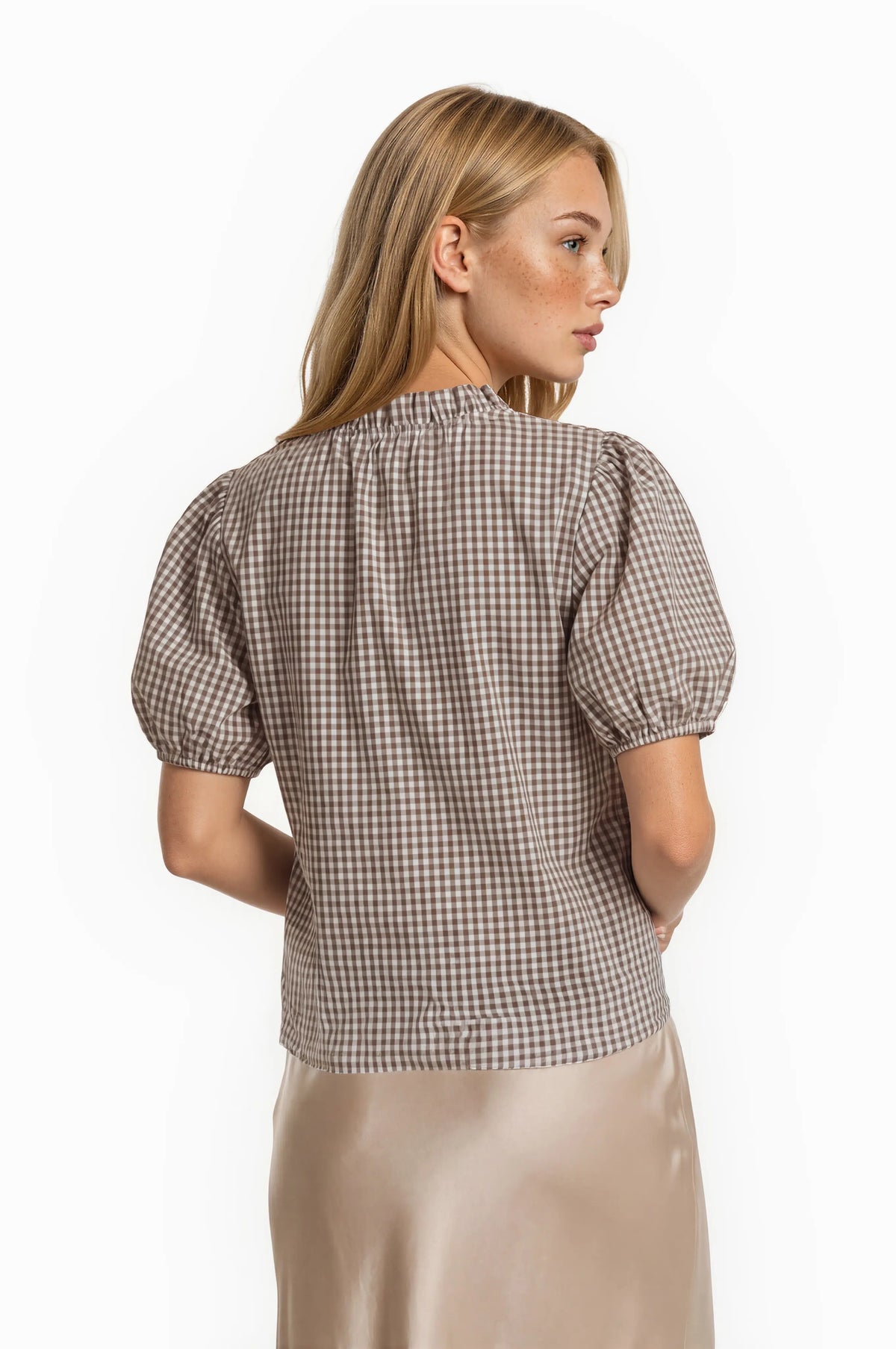 Gingham Puff Sleeve Top