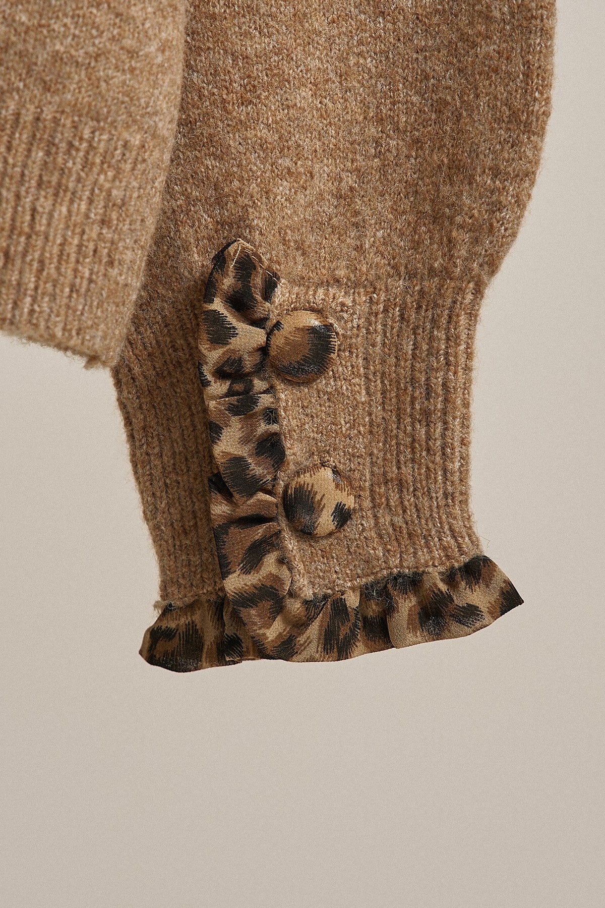 Leopard Ruffle Trim Knit Cardigan