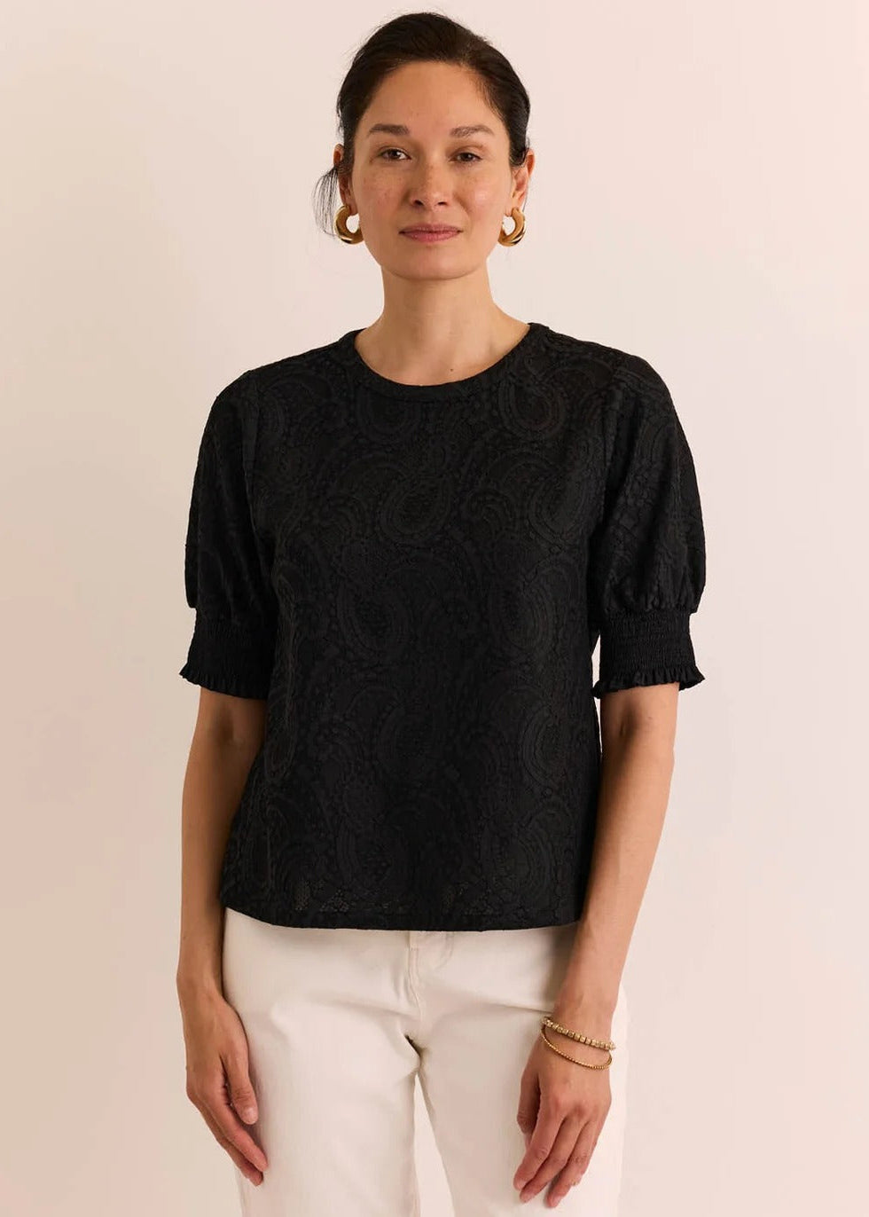 Tori Elbow Sleeve Bonded Lace Tee