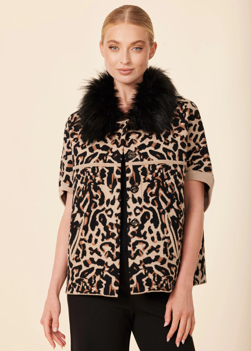 Faux Fur Collar Short Sleeved Cardigan