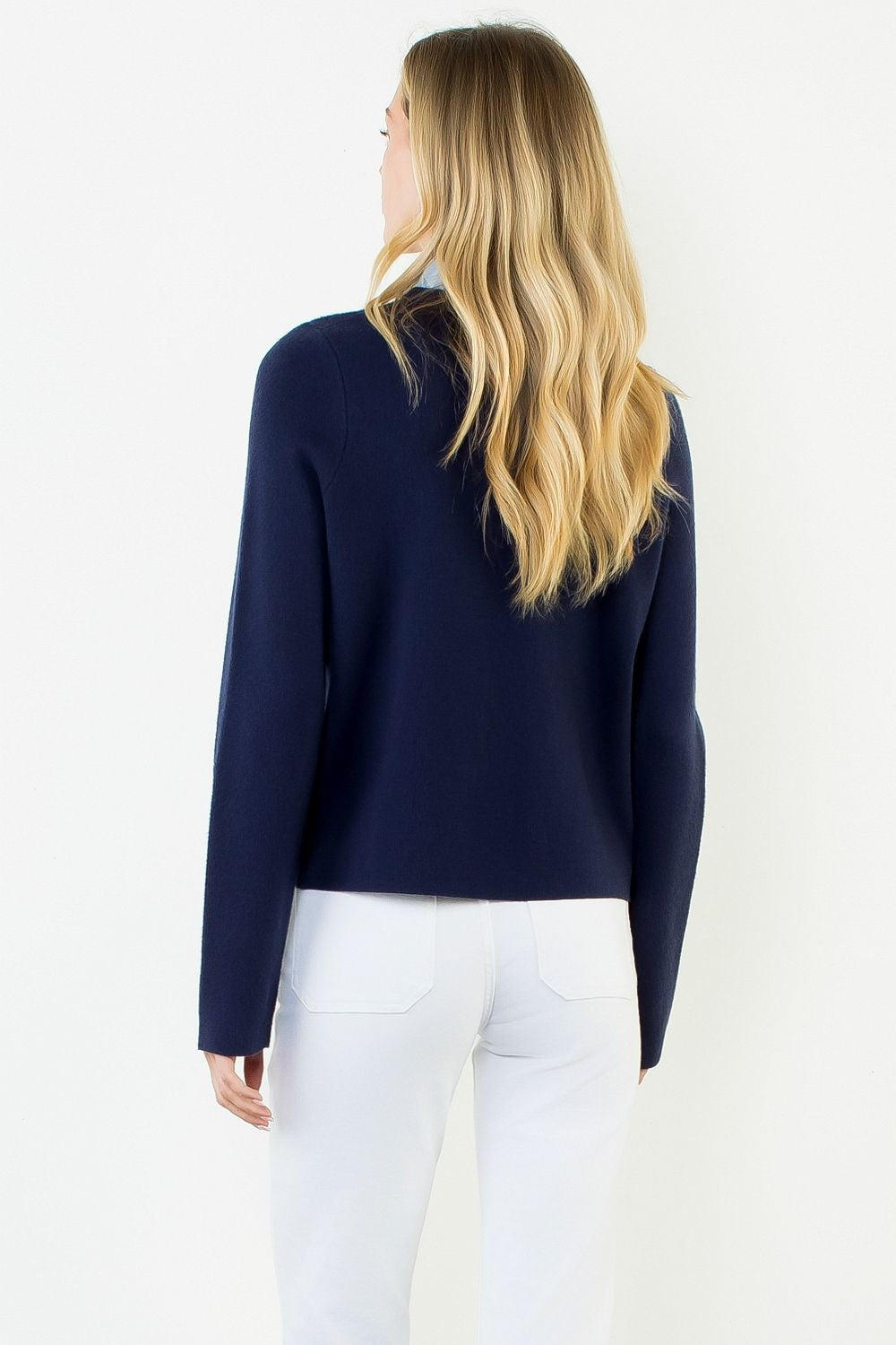 Ruffled Collar Cardigan with Silver Buttons