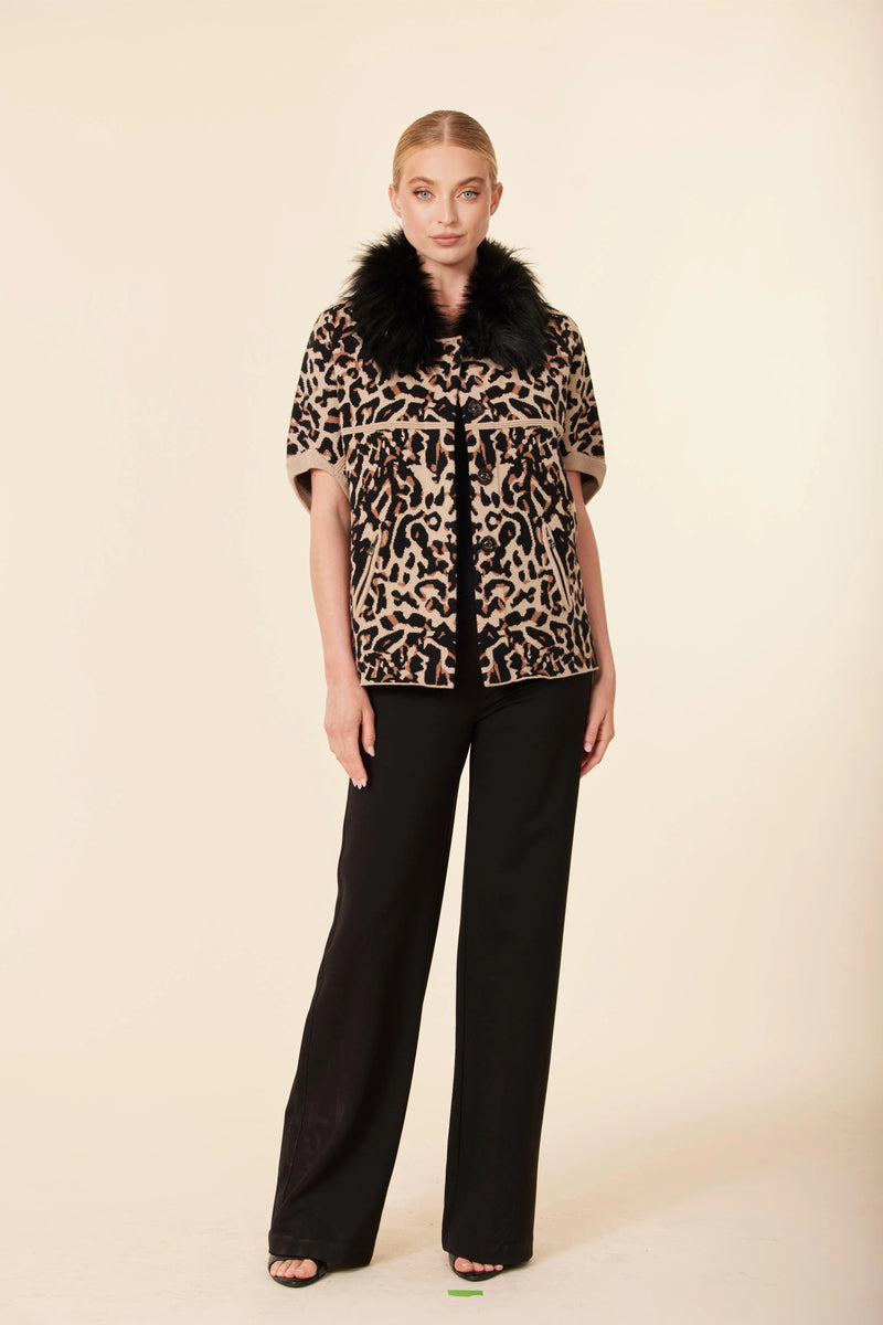 Faux Fur Collar Short Sleeved Cardigan