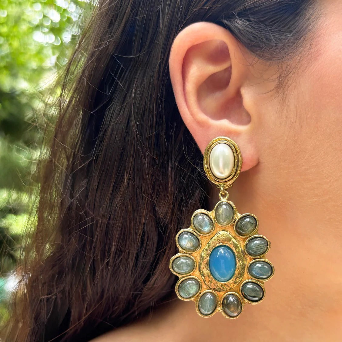 Rheane Clip Stone Earrings