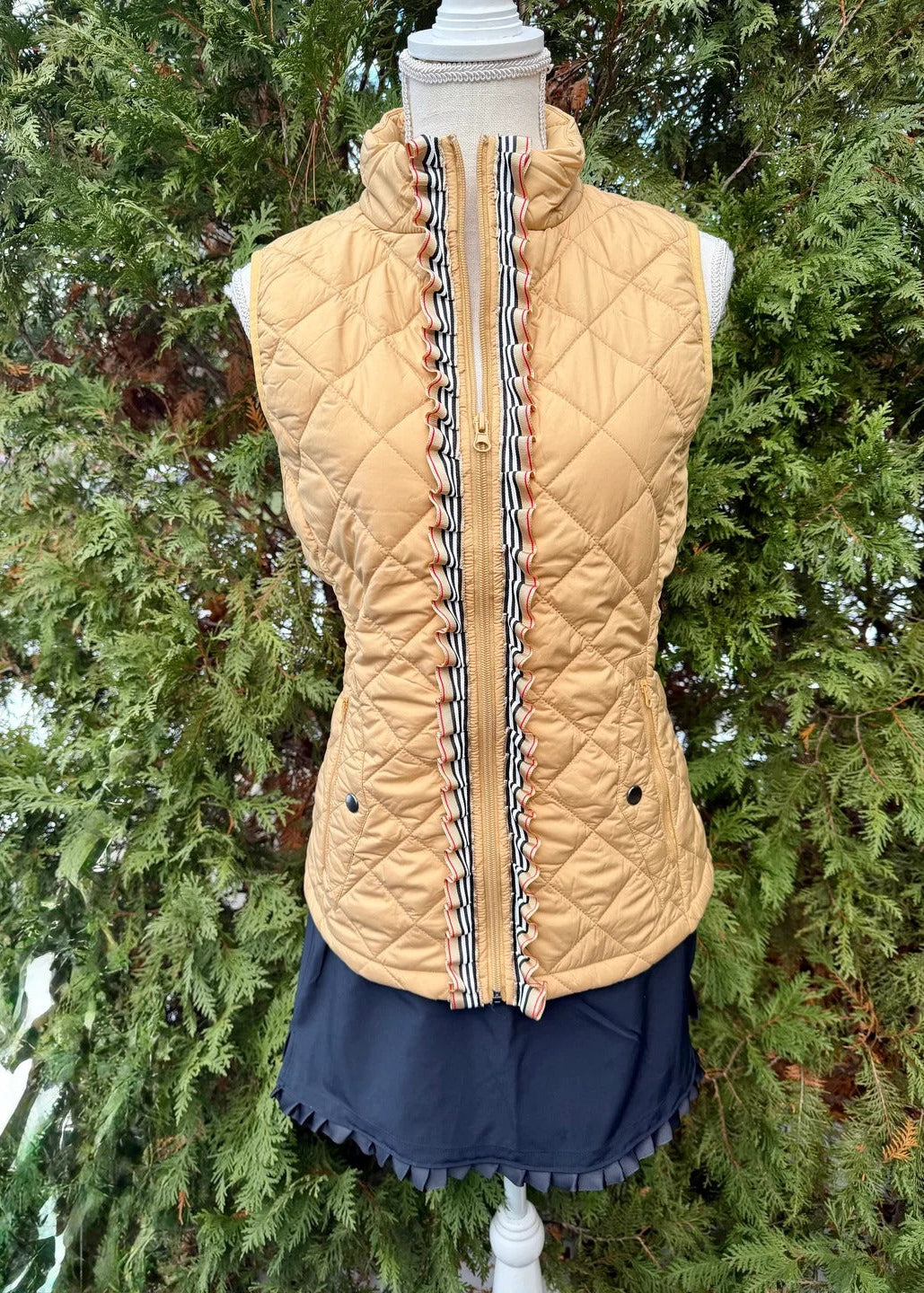 Khaki Quilted Puffer w Kayla Ruffle Front