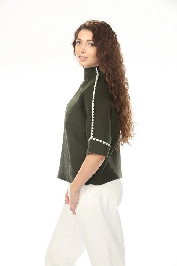 Elira Scallop Trim Mock Neck Knit