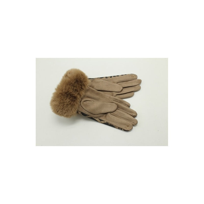 Animal Suede Glove w/ Faux Fur Trim - 2 Colors