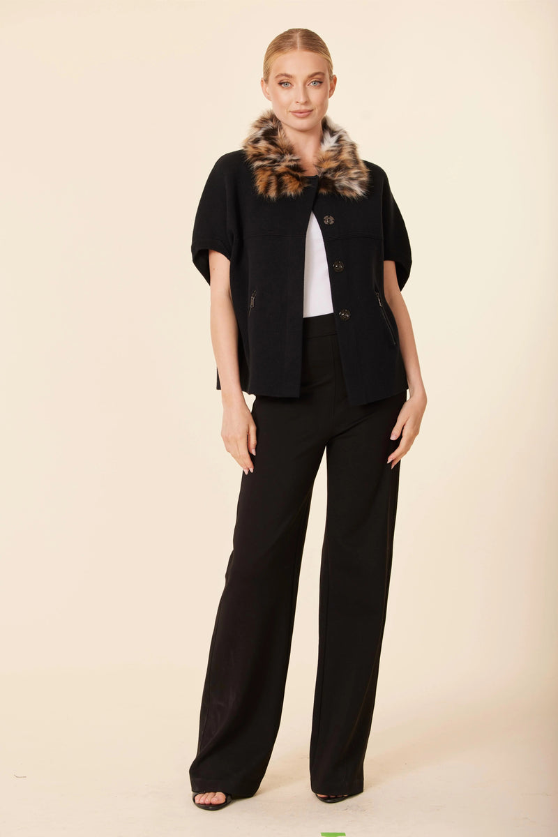 Faux Fur Collar Short Sleeved Cardigan