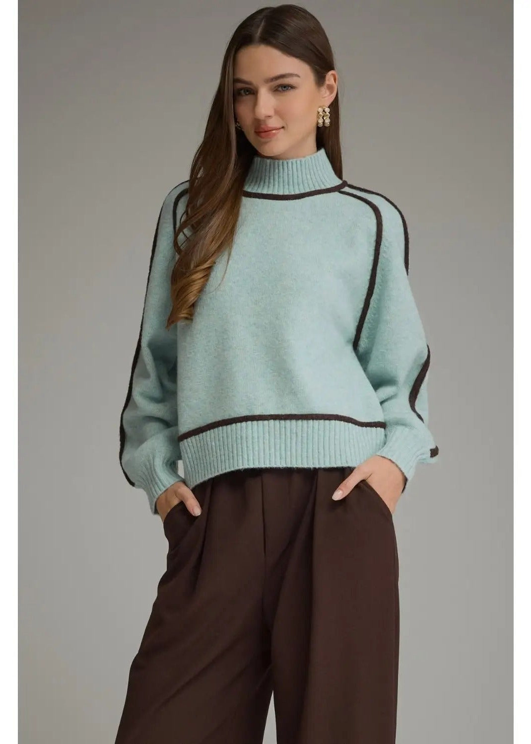 Solid Long Balloon Sleeve Sweater Top