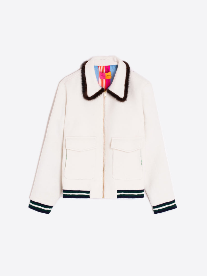 White Wool Bomber Jacket