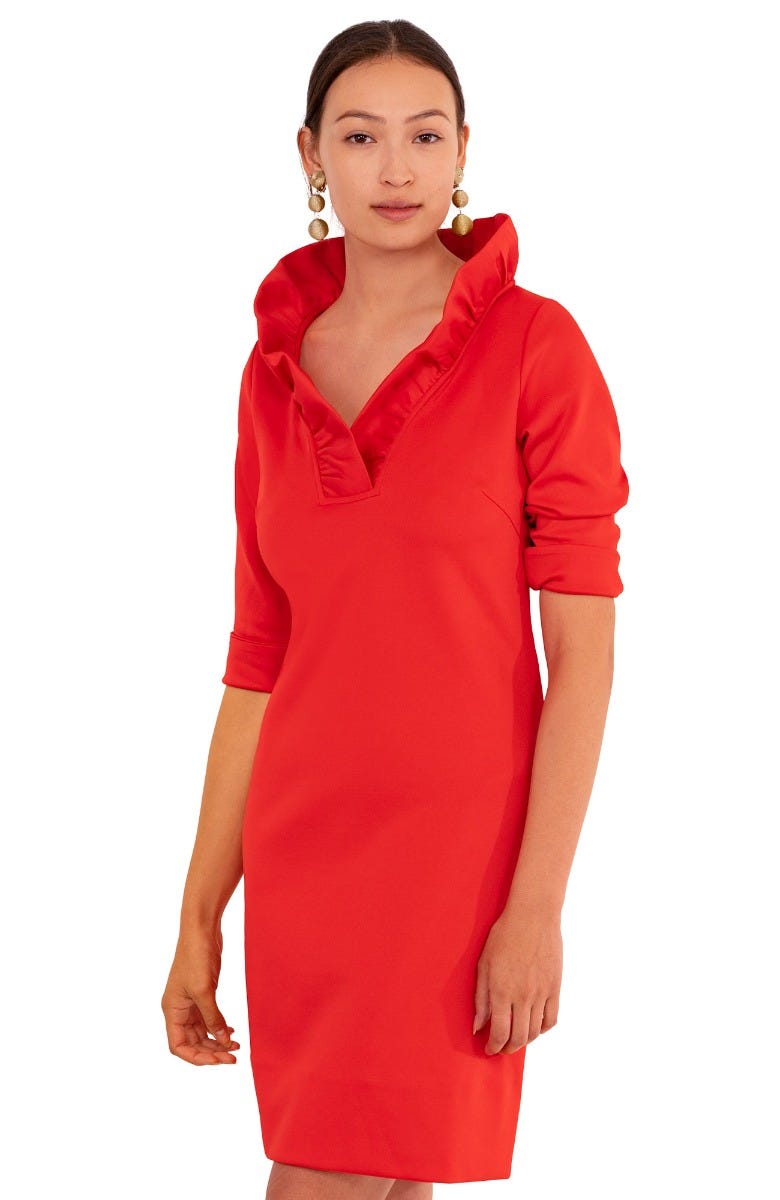 Jersey Ruffneck Dress - 2 Colors XS Crimson