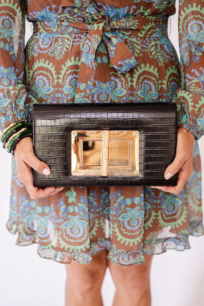 Faux Croc Lillian Clutch