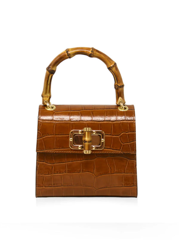 Bamboo Handle Leather Handbag - 3 Colors