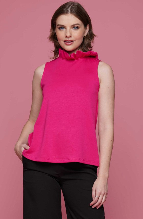 Sleeveless Ruffled Neck Top - 2 Colors S Pink