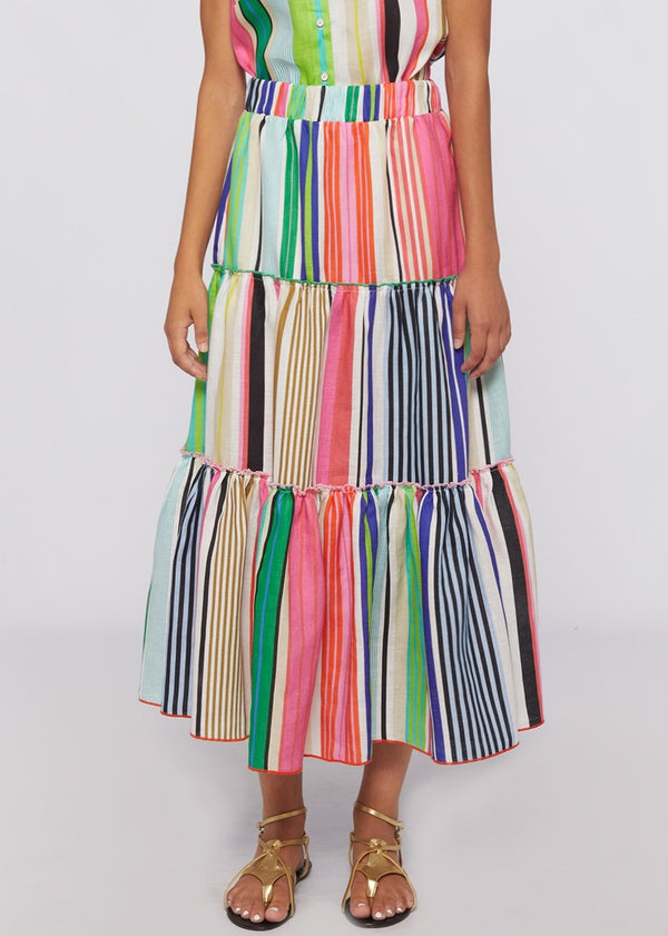 Lorenza Stripe Linen Skirt