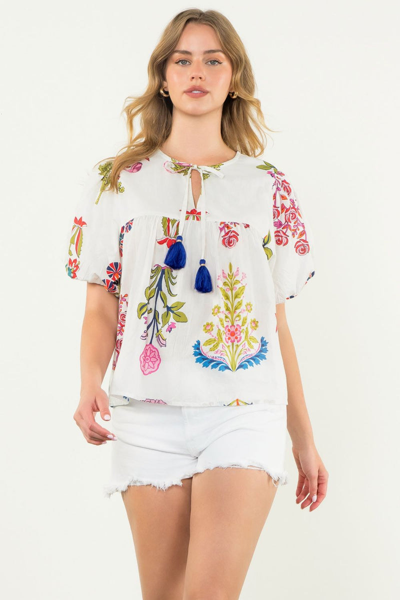 Floral Tassel Tie Top