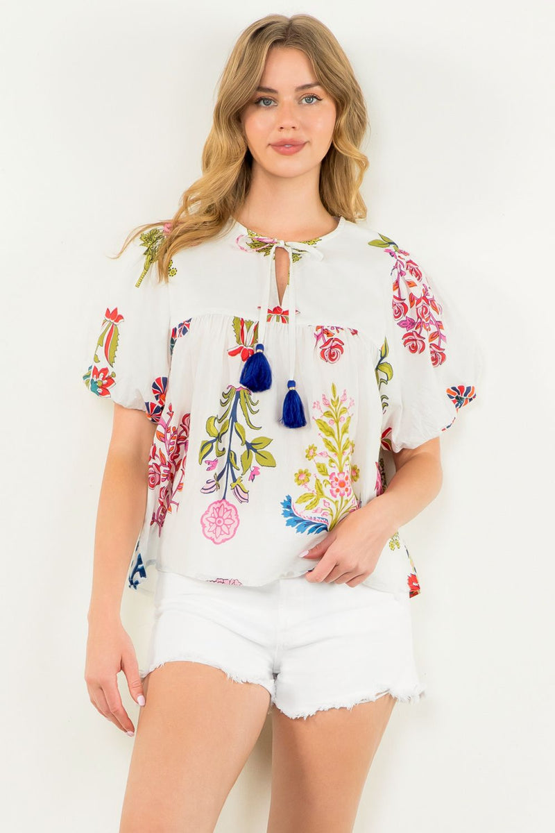 Floral Tassel Tie Top