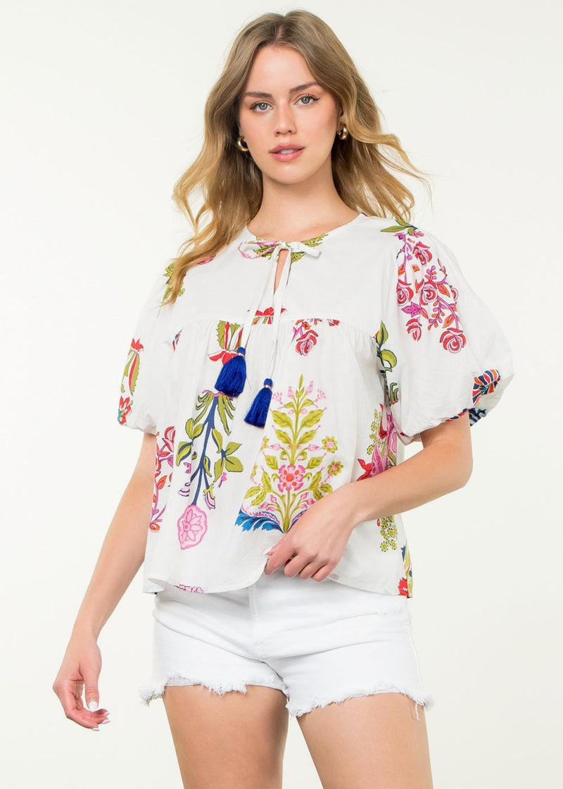 Floral Tassel Tie Top