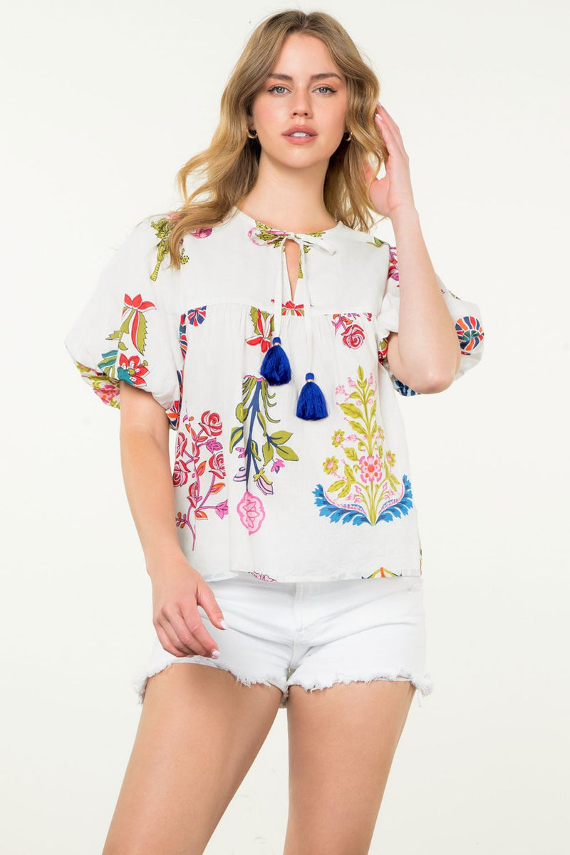 Floral Tassel Tie Top