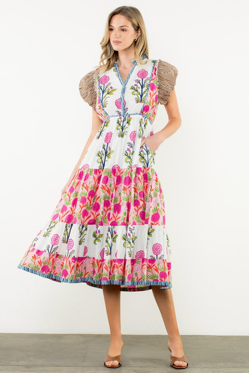 Flutter Sleeve Flower Maxi Dress