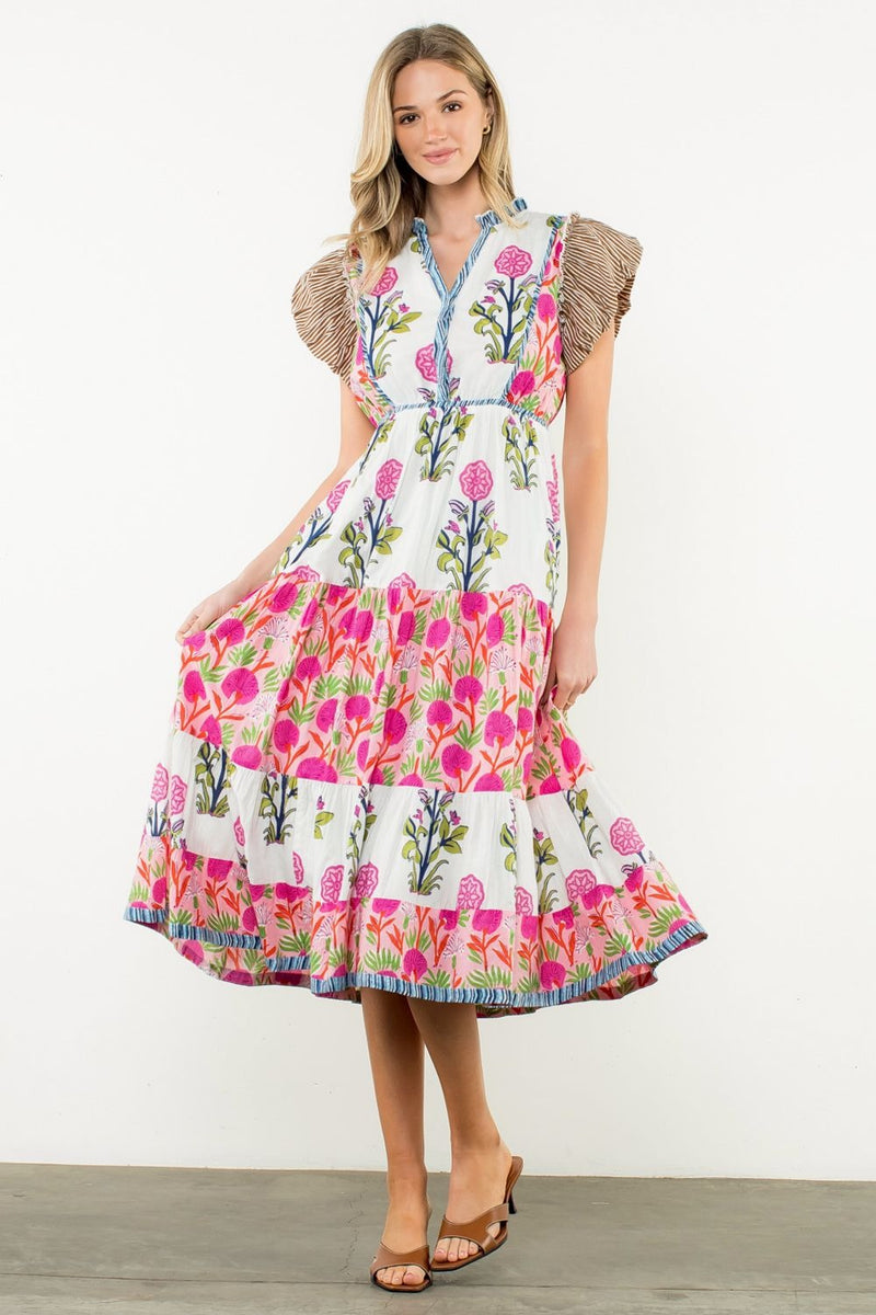Flutter Sleeve Flower Maxi Dress