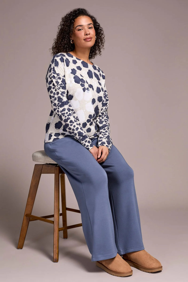 French Terry Long-Sleeve Crew Neck Top