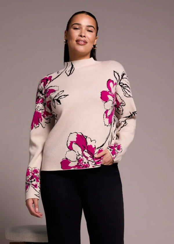 Knit Jacquard Funnel Neck Sweater