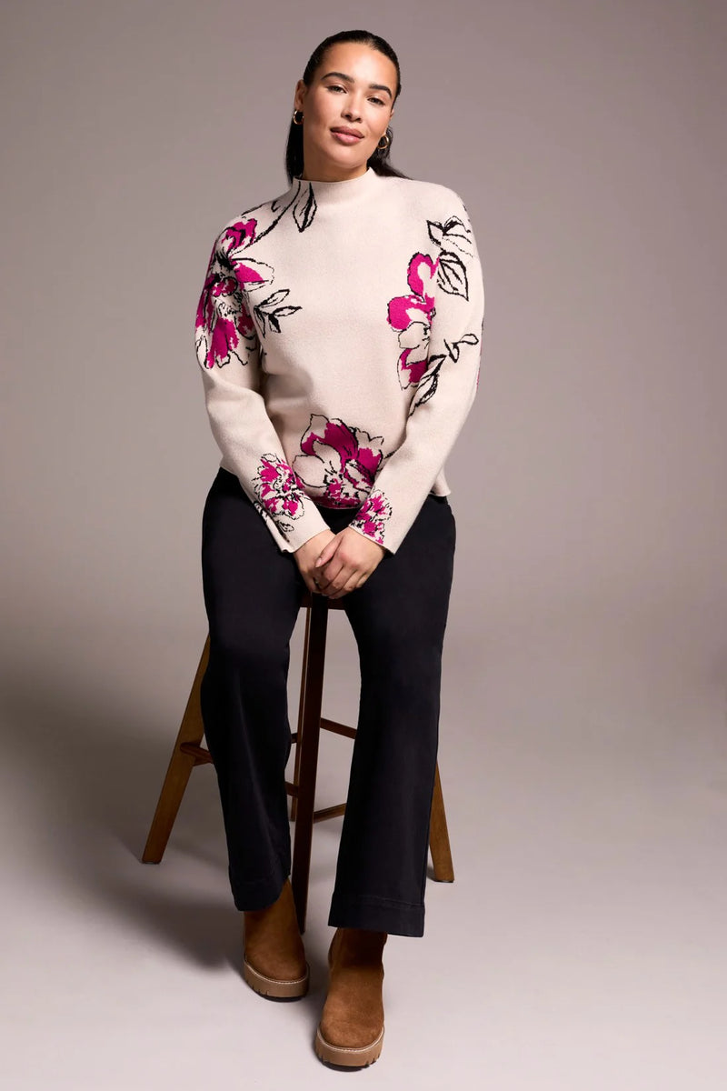 Knit Jacquard Funnel Neck Sweater