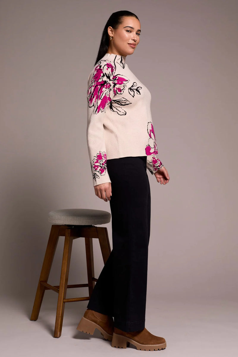 Knit Jacquard Funnel Neck Sweater