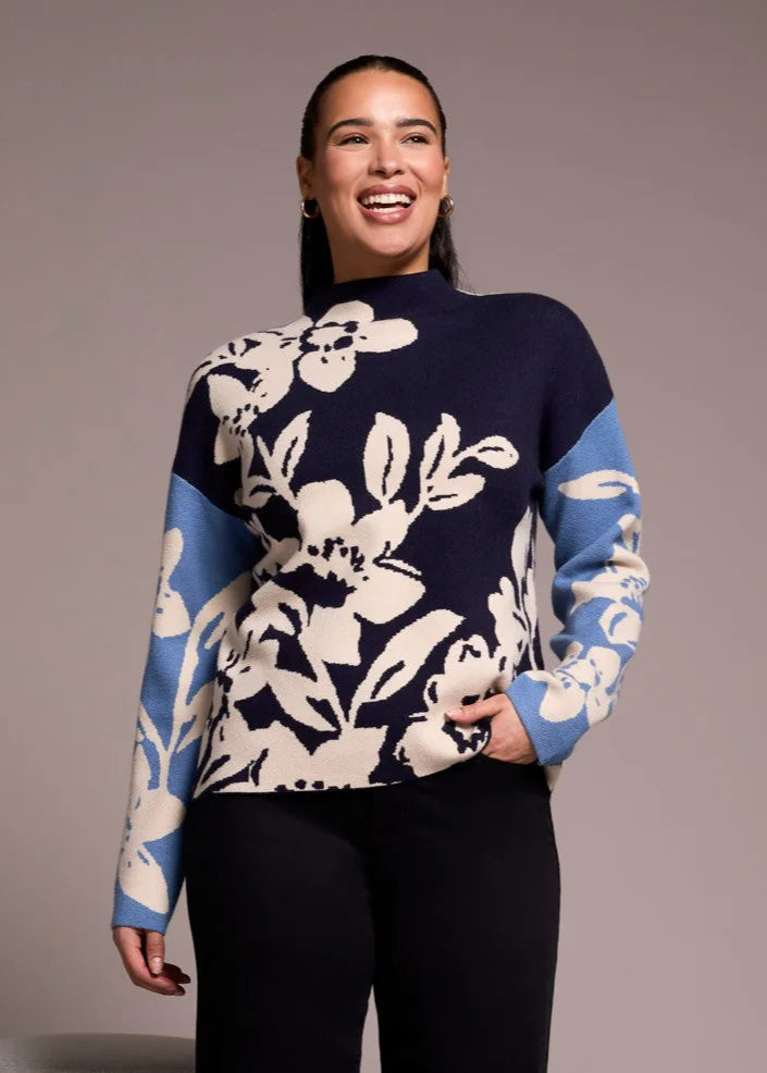Knit Jacquard Funnel Neck Sweater