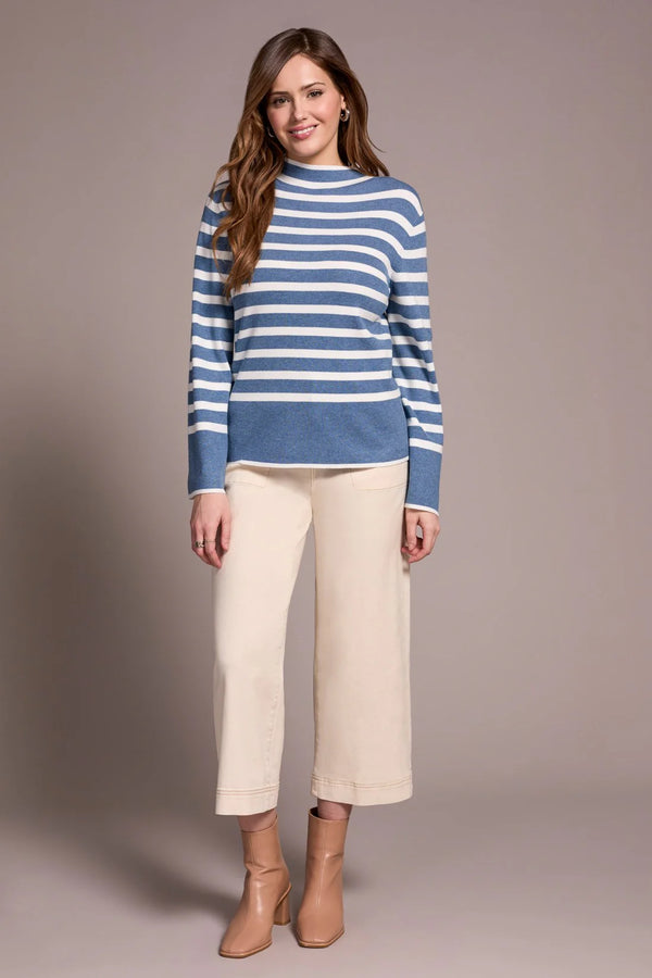 Lightweight Mock Neck Striped Sweater