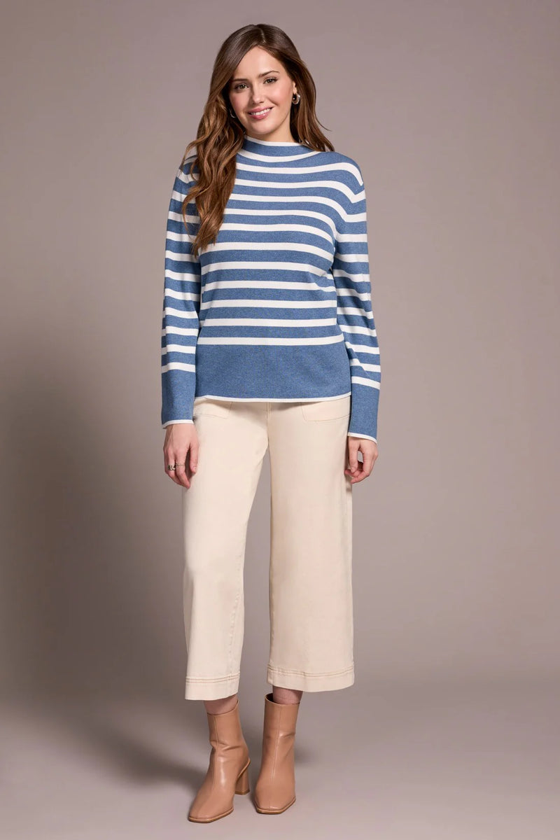 Lightweight Mock Neck Striped Sweater