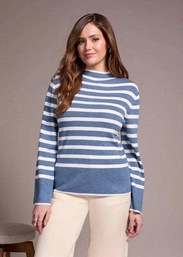 Lightweight Mock Neck Striped Sweater