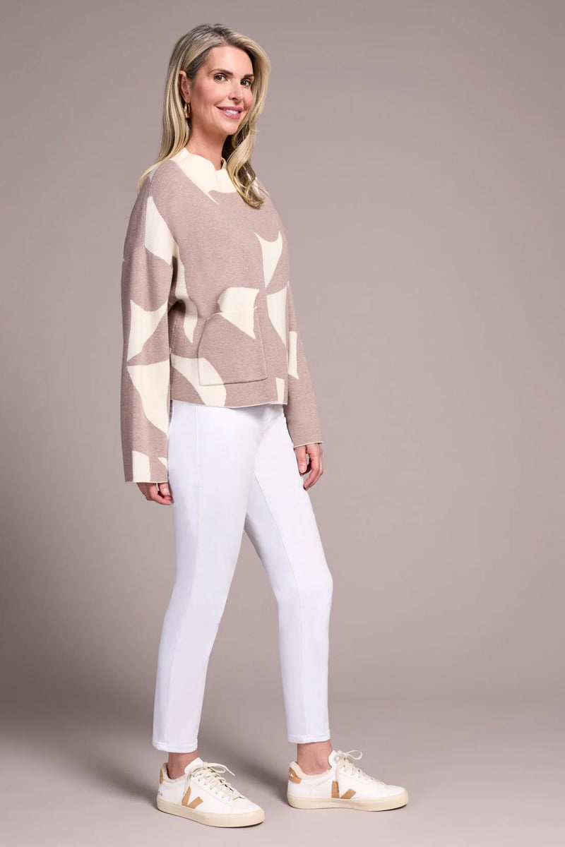 Oversized Mock Neck Abstract Print Sweater