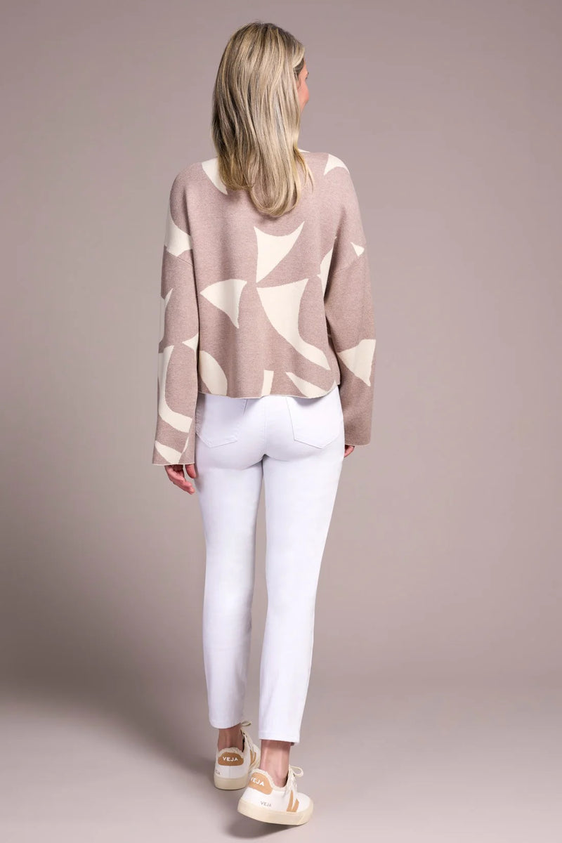 Oversized Mock Neck Abstract Print Sweater