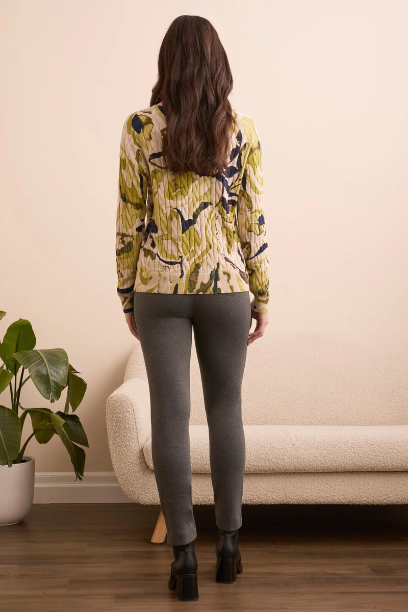Printed Cable Cotton Crew Neck Sweater