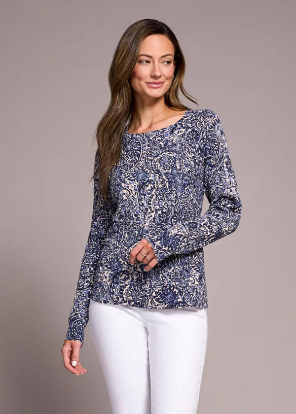 Printed Cable Cotton Crew Neck Sweater